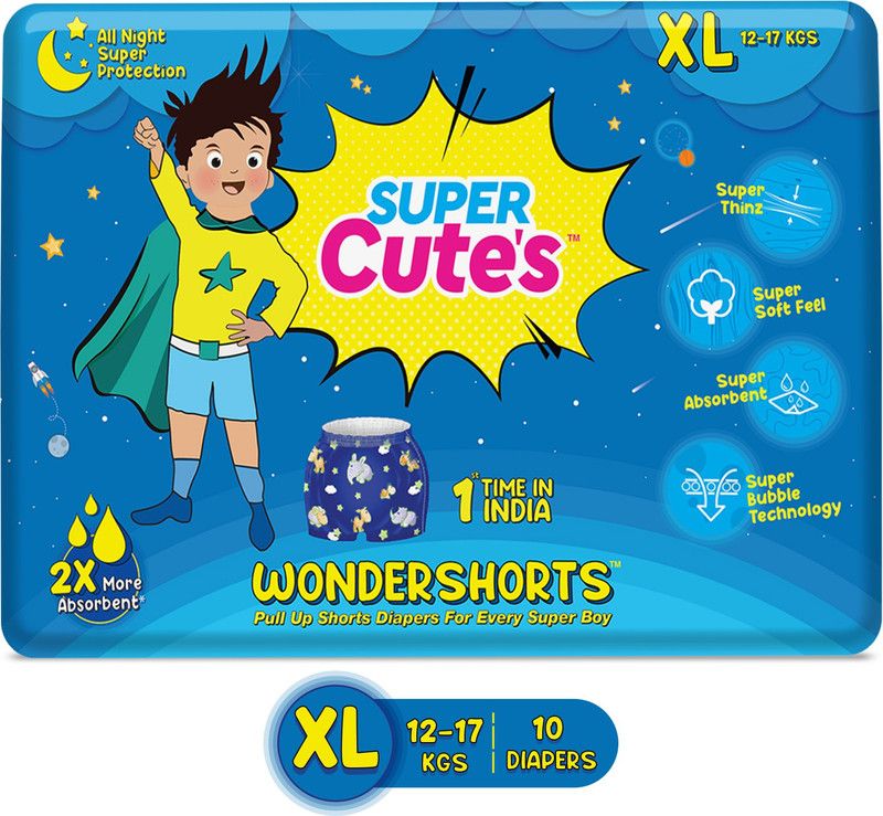 Super Cute's | WonderShorts for Boys | Pant Style Ultra Premium Diaper with Disposable Shorts - XL  (10 Pieces)
