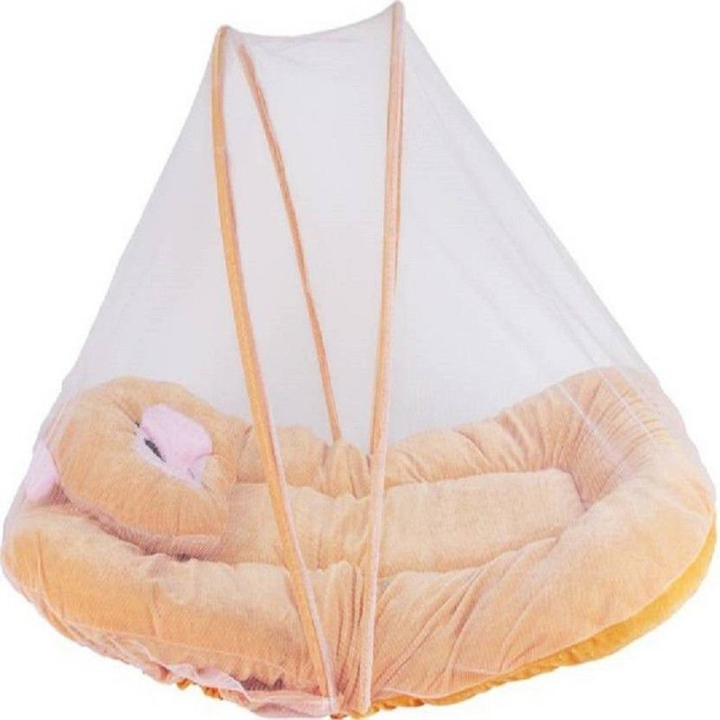 Chote Janab Cotton Infants Washable Cotton Kids Littly Contemporary Cotton Baby Bedding Set with Foldable Mattress, Mosquito Net and Pillow Mosquito Net  (Brown, Tent)