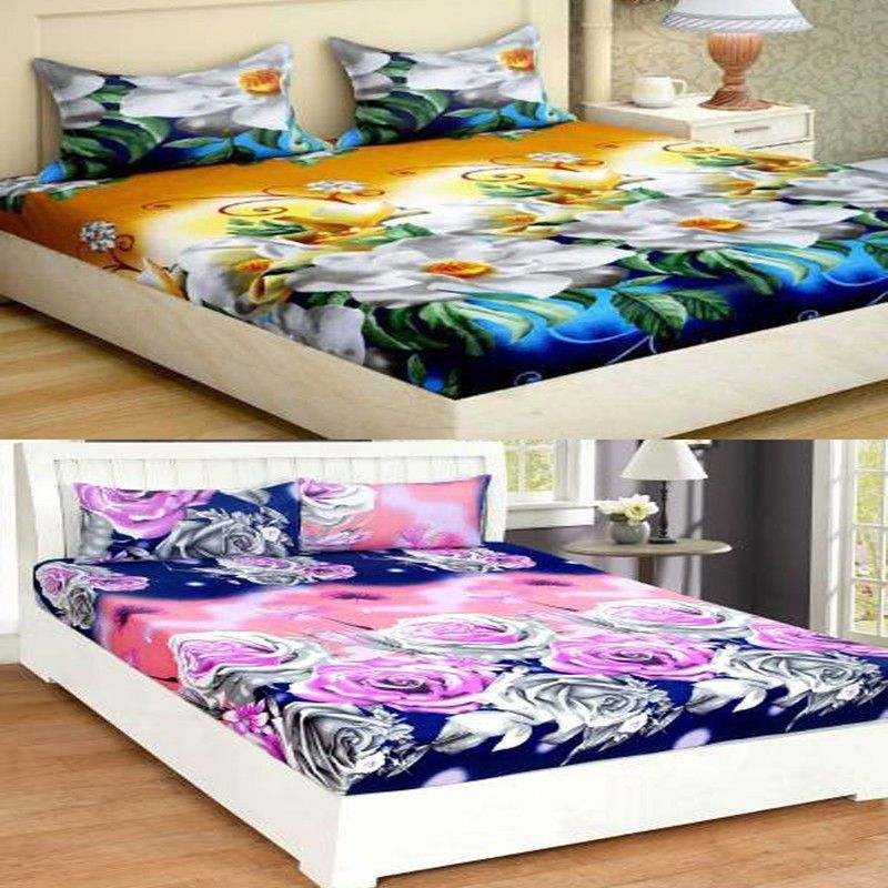 DEKORIFY 144 TC Microfiber Double Floral Flat Bedsheet  (Pack of 2, Multicolor)
