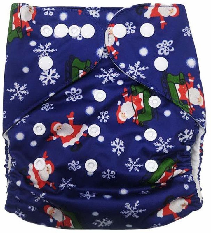 Flair Soft Baby Reusable babysoft Cloth Diaper with Microfiber Inserts - Blue Santaclaus Pattern One Size Fits to All - L