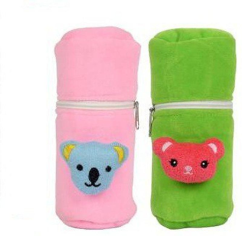 happy days Baby Feeding Bottle Cover with Zip Cover and Easy to Hold Strap/ Soft Fabric  (Pink, Green)