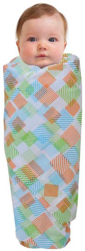 Wonder Wee Printed Single Swaddling Baby Blanket for AC Room  (Cotton, Square Lines)