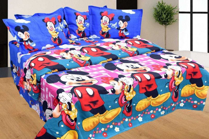 VHD 1 TC Polycotton Double Cartoon Flat Bedsheet  (Pack of 1, Blue)