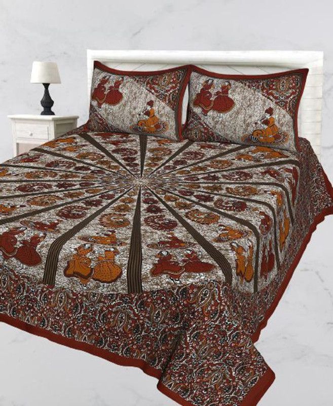 ATHARV 144 TC Cotton Double Printed Flat Bedsheet  (Pack of 1, Multicolor)