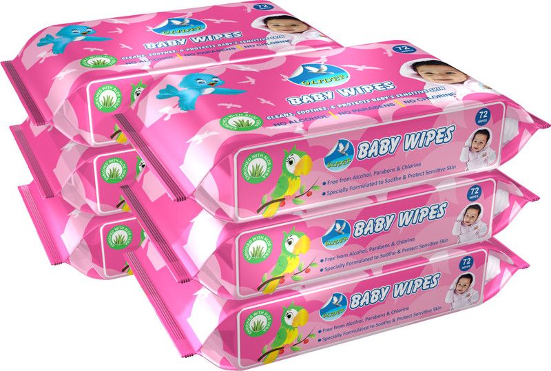 GLIDER Soft Baby Water Wipes with Aloe Vera,Vitamin E & Mild Fragrance for Babies Sensitive Skin - 72 Wipes/Pack  (6 Wipes)