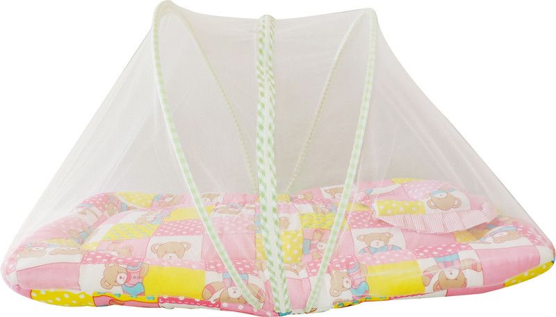 OLE BABY Nylon Infants Washable Rich Teddy print Jumbo Bedding Mosquito Net  (Multicolor, Frame Hung)