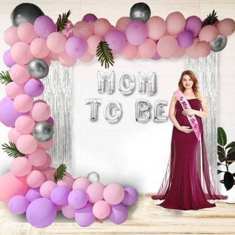 SensibleDecoraters Solid Mom To Be Baby Shower Balloon Kit - 65 Pcs Combo - Silver Foil Balloon  (Set of 65)