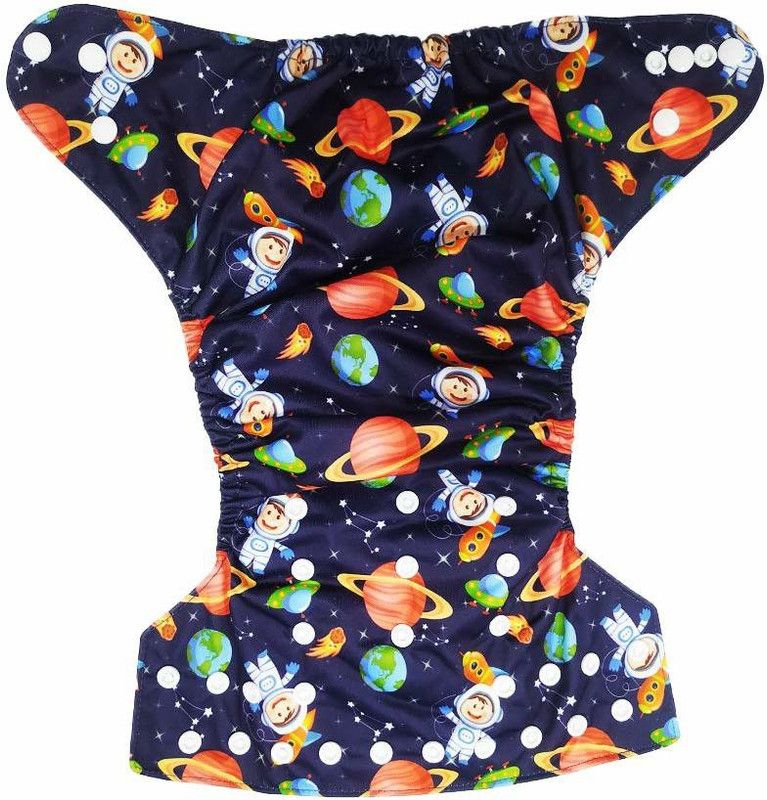 Flair Soft Baby Reusable babysoft Cloth Diaper with Microfiber Inserts - Blue Space Pattern One Size Fits to All - L