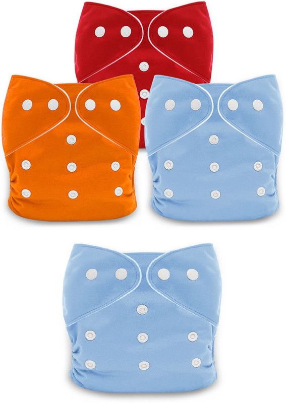 BATANIYA Washable Reusable Adjustable Diapers(Orange Red Blue Blue 4 Nappy)