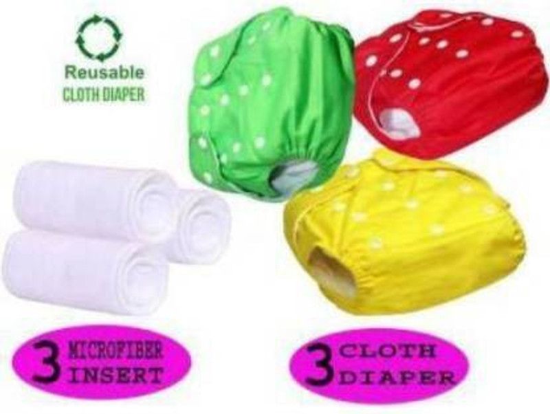 CREEPY Baby Cotton Cloth Pocket Washable Reusable Adjustable Baby Diaper|Baby Nappie (Pack of 3) With 3 Insert