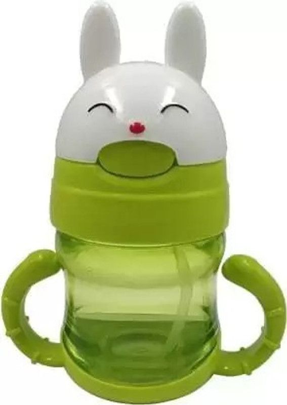 VACULACE Kid's Plastic Water Bottle I Sipper Combo with BPA free Straw & Rabbit Design  (Multicolor)