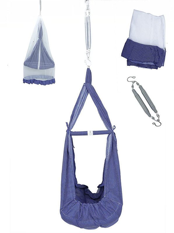U2CUTE Baby Crib Cradles, Baby Jhula, Baby Hanging Swing Cradle with Mosquito net and Spring,Head Protection and 5inch Extra Support For Baby Growing,Wholesale Price,(SARI JHULA) Dark Blue  (Multicolor)
