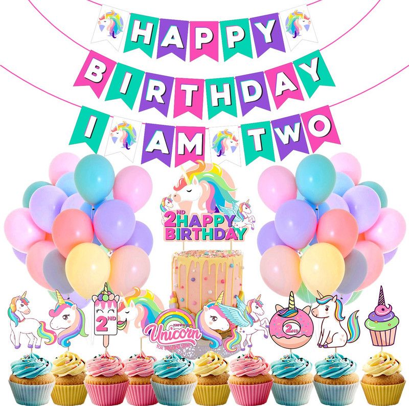 ZYOZI Unicorn 2nd Birthday Decorations for Girls -38 Pcs Unicorn Party Supplies Kit  (Set of 38)