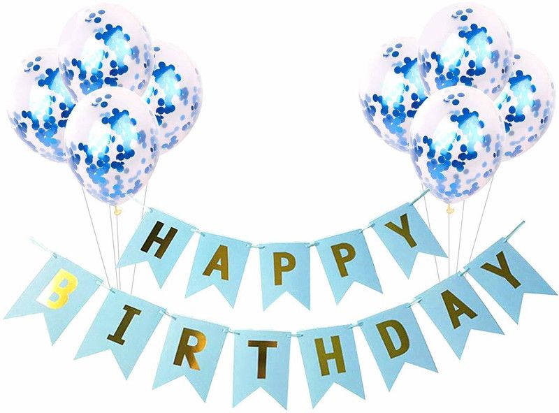 AngelicDecore Birthday Latex Balloons, Set Of 9, Blue  (Set of 8)