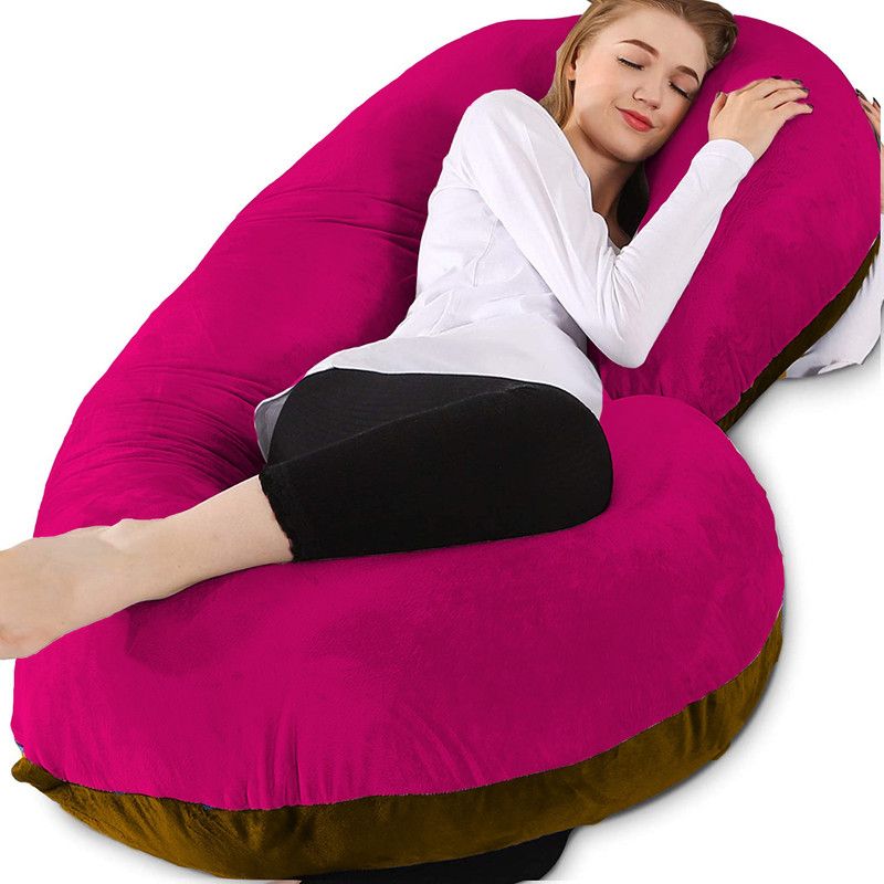 Mom's Moon Premium C Shape Pregnancy Pillow Solid Pack of 1 (Brown, Rani Pink) Microfibre Solid Pregnancy Pillow Pack of 1  (Brown, Peach)