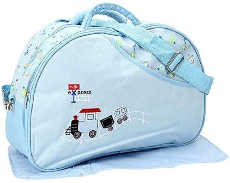 Hanu Enterprises New Born Baby Multipurpose Polyester Diaper/Mother Bag with Holder Diaper Changing Multi Compartment (Printed Blue, Medium) Diaper Bag  (Sky Blue)