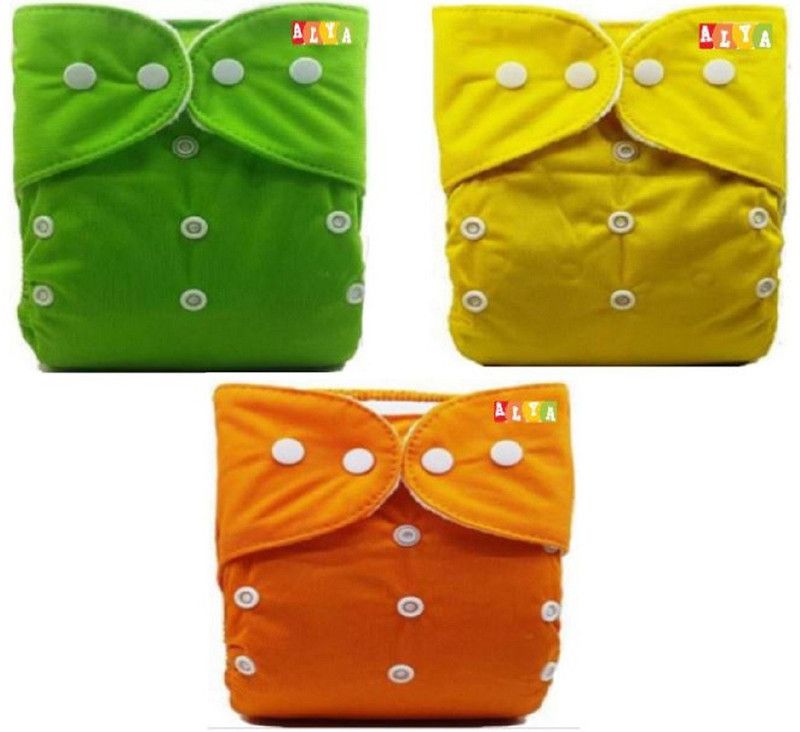 Alya Pack Of 3 Premium Quality Adjustable Waterproof Reusable Cloth Diaper Nappie (Without Insert) For Infants /Toddlers/New Borns I Age 0-24 Months (GR,YL,OR)