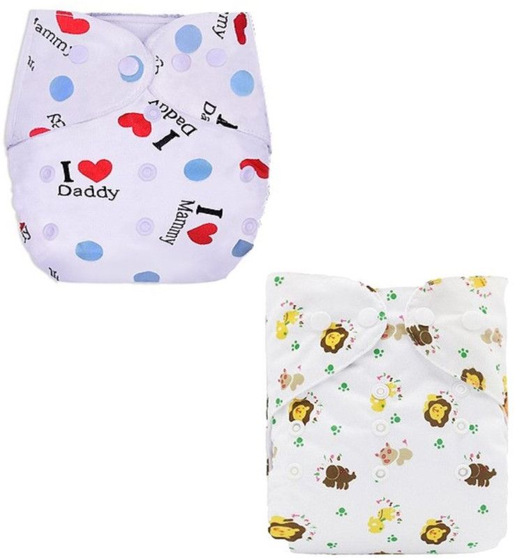 Kidsify Washable Baby Cloth Diaper Reusable, Adjustable Size, Waterproof, Pocket Cloth Diaper Nappie, Printed Button Diaper for Babies/Infants/Toddlers (2Diaper + 2Insert)