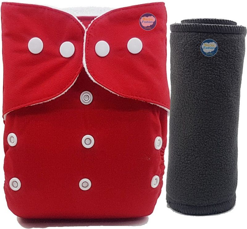 BACHA FASHION Cloth diapers for babies with charcoal bamboo inserts/washable reusable nappy-Red