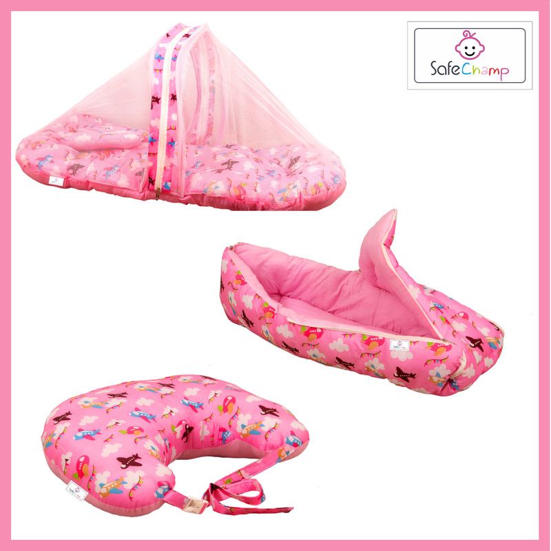 SafeChamp Cotton Baby Bed Sized Bedding Set  (Pink)