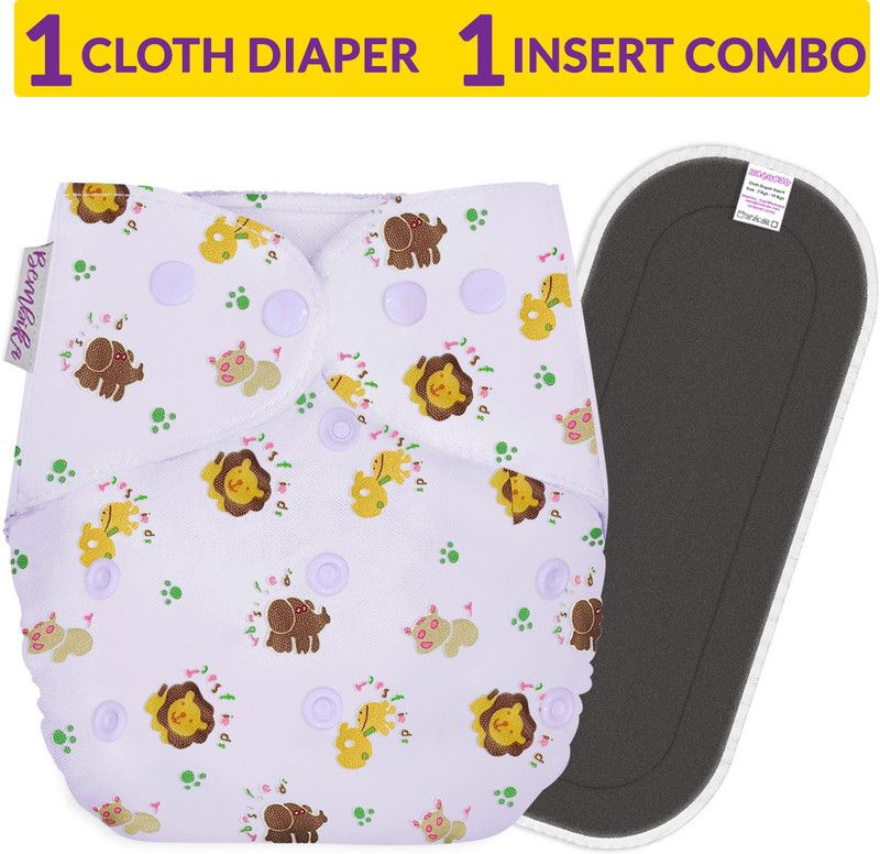 Bembika B Plus Printed Cloth Diapers for Babies, Washable Reusable, Adjustable Sizes with 5 Layer Bamboo Charcoal Insert (Lions Doodle)