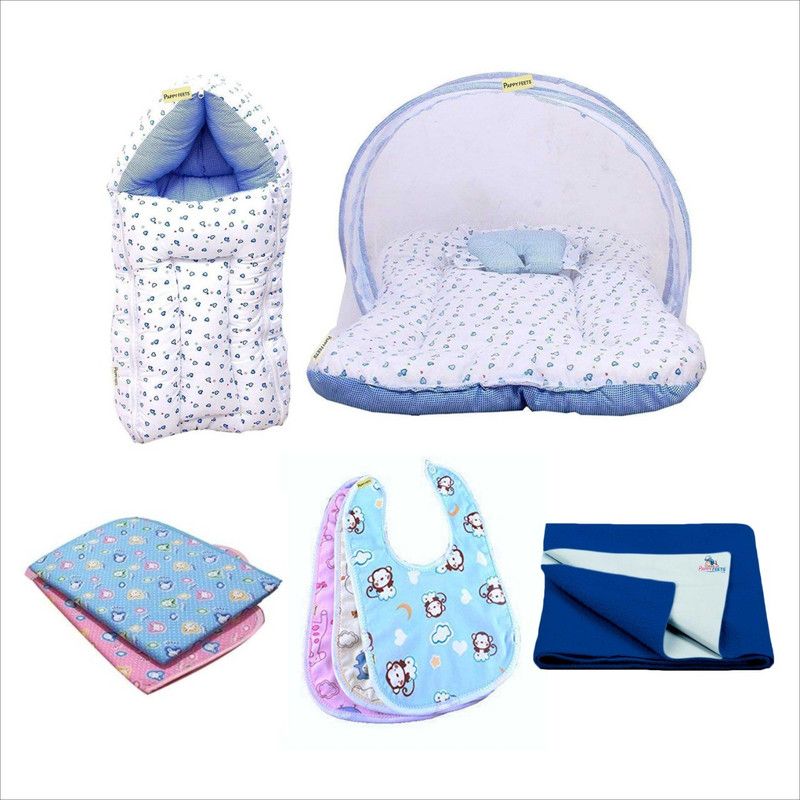 Pappy Feets Cotton Baby Bed Sized Bedding Set  (Blue 1)