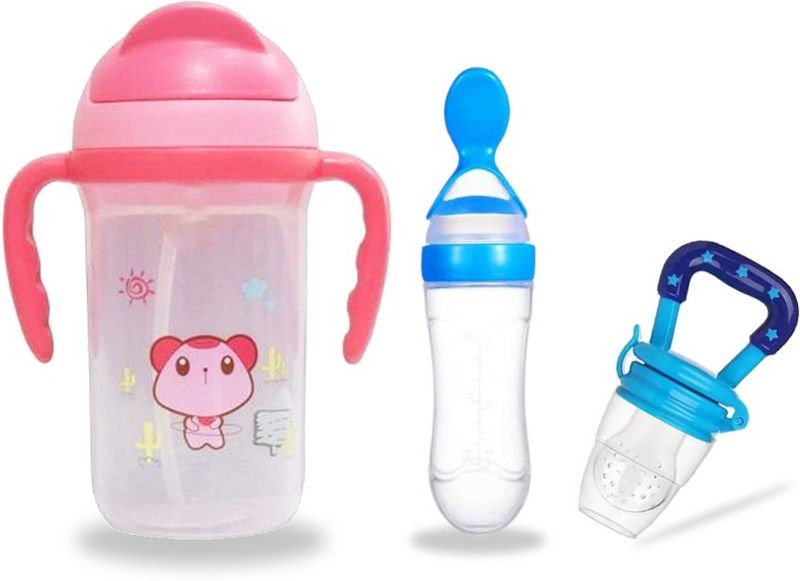 Chinmay Kids Soft Straw Feeding Sipper Anti Spill for Kids With Fruit Feeder And Soother - Made of Food-Grade Material, 100% free of BPA  (Pink)