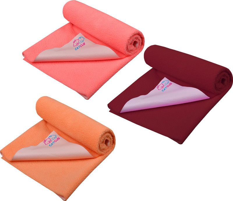 CATCUB Fleece Baby Bed Protecting Mat  (Orange, Peach, Maroon, Small, Pack of 3)