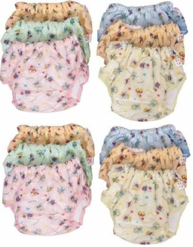 Chinmay Kids Baby Panty for Boys and Girls Reusable Waterproof with Soft Lining Inside Absorbable Plastic Outside- Colorful Print Extra Free Size - Pack of 12