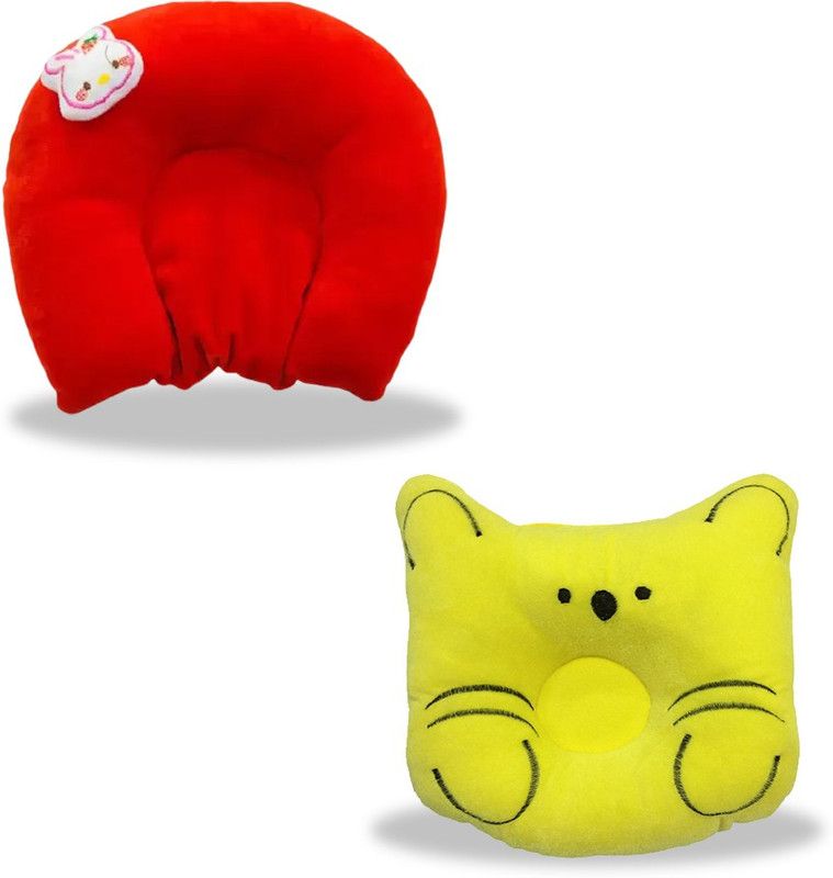 InEffable Cotton Animals Baby Pillow Pack of 2  (Yellow, Red)