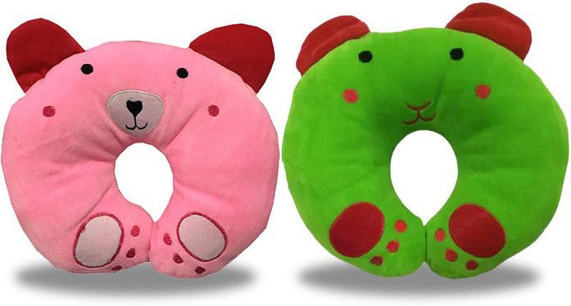 InEffable Cotton Animals Baby Pillow Pack of 2  (Pink, Green)
