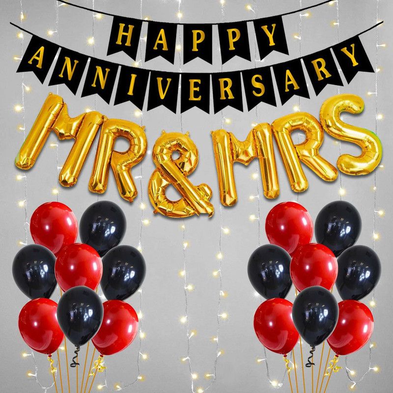Party Propz Happy Anniversary Decoration Items with LED Light, Banner, Balloons, Arch, Glue Dot 18Pcs Set for 1st, 5Th,25th Party Room Decoration Combo Set/Couple Wedding, Marriage Celebration  (Set of 33)