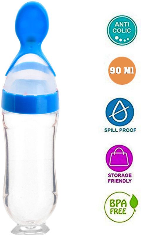 Lilz caress Silicone Easy Squeezy Baby Food Feeder Baby Squeezy Food Grade Silicone Bottle Feeder for Baby Feeding - 90 ml-VN03 - Silicone  (Blue)