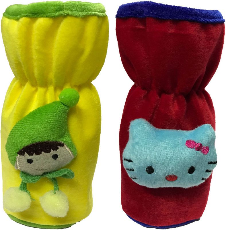 FIRST TREND Premium quality Velvet Bottle Cover with teddy  (Red, Yellow)