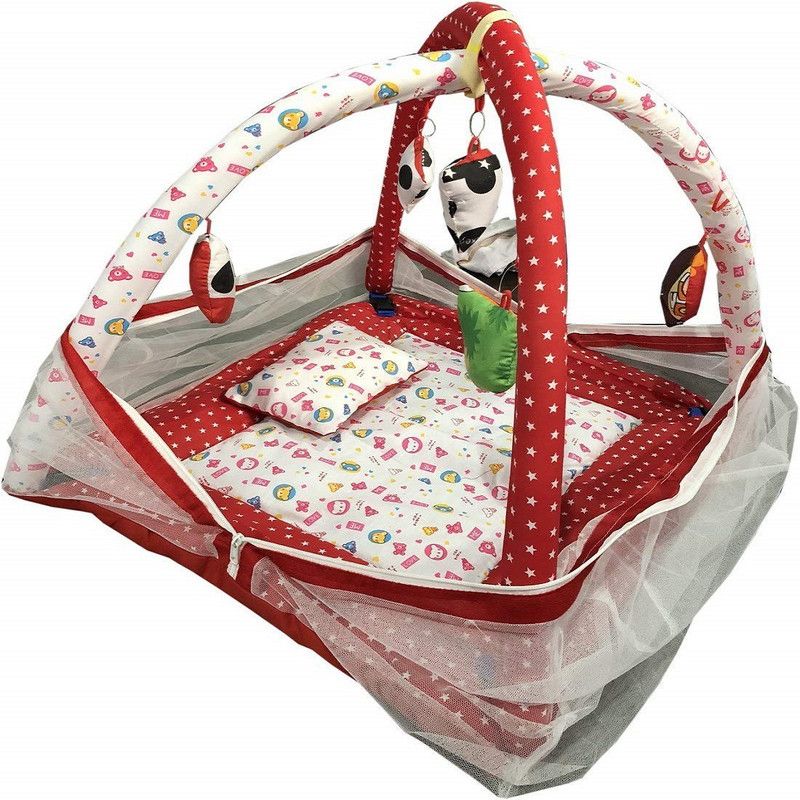 Hanu Enterprises Polyester Infants Washable Baby Bedding Set Play Gym with Mosquito Net and Hanging Toys for Baby Boy's & Baby Girl's (0- 9Months) Mosquito Net  (Red, Tent)