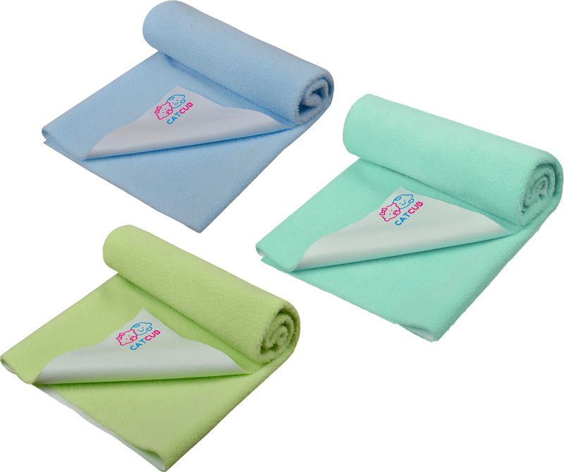CATCUB Fleece Baby Bed Protecting Mat  (Green, Light Blue, Light Green, Small, Pack of 3)
