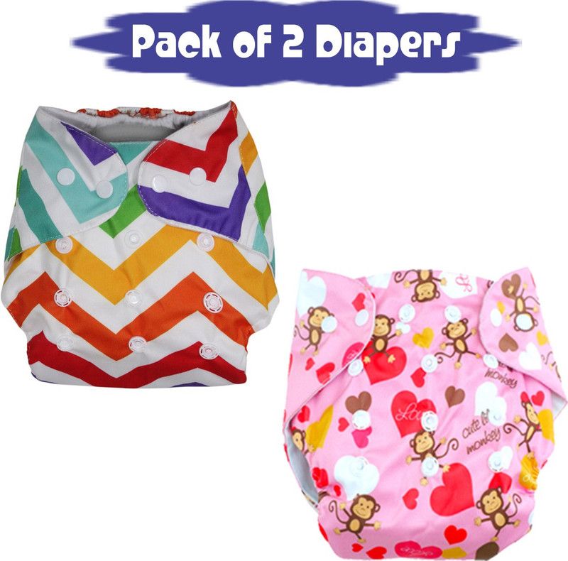 WAHHSON All in One Washable Reusable Adjustable Cloth Diapers Nappy - 0-24 Months ( 2 Diaper)