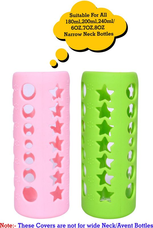 The Little Lookers Baby Feeding Bottle Silicone Warmer Cover/Sleeve Holder/Insulated Protection for Newborns/Infants/Babies (Pack of 2) (Pink & Green, 240 ML)  (Pink, Green)