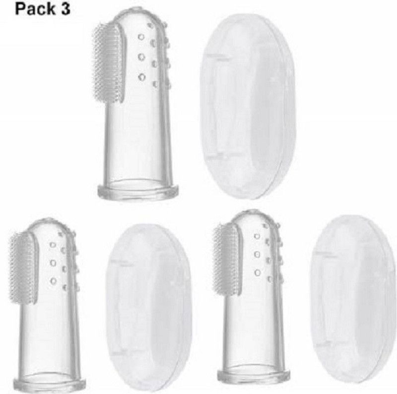 Bundle and Bliss Baby Boy And Baby Girls Silicone Finger Toothbrush Babies Finger Tooth Brush for Infant (3 months to 3 years) with storage Box Extra Soft Toothbrush Ultra Soft Toothbrush  (3 Toothbrushes)