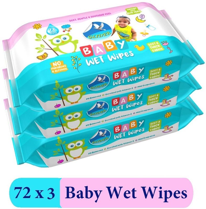 GLIDER Baby Wipes | Soft & Gentle Cleansing Wipes | Aloe Vera & Vitamin E ( Pack of 3  (3 Wipes)
