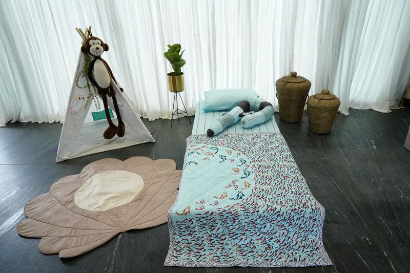 wildchild Cotton Baby Bed Sized Bedding Set  (Blue)