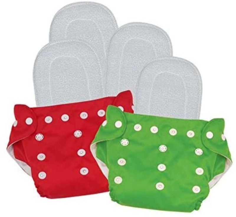 MEEOWMEE Reusable, Adjustable Baby Cloth Diaper With Inserts(2 Diapers + 4 Inserts)