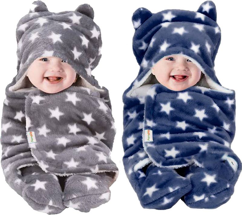 Oyo Baby Printed Single AC Blanket for AC Room  (Woollen Blend, Printed Dark Blue + Printed Grey)