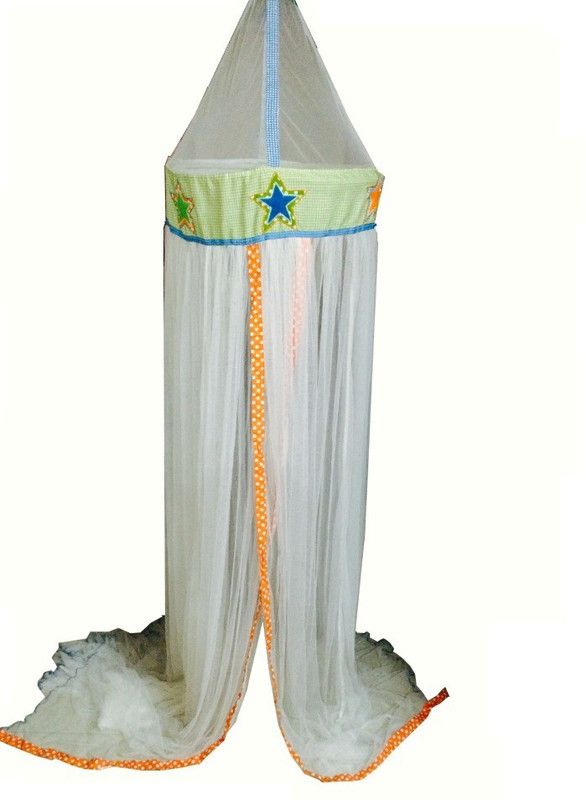 Creative Textiles Nylon Kids Washable Multi Star Mosquito Net  (White, Green, Ceiling Hung)