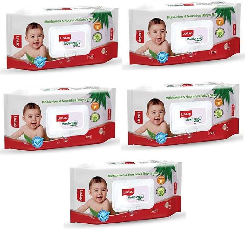 Luv Lap Paraben Free wipes for baby skin with Aloe Vera, 72\Pack With Lid, Set of 5  (5 Wipes)