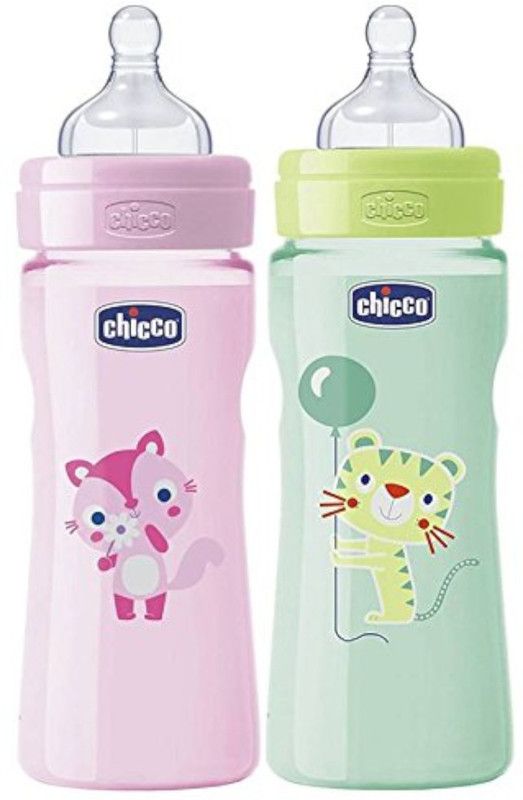 Chicco Feeding Bottle - 330 ml  (Green & Pink)