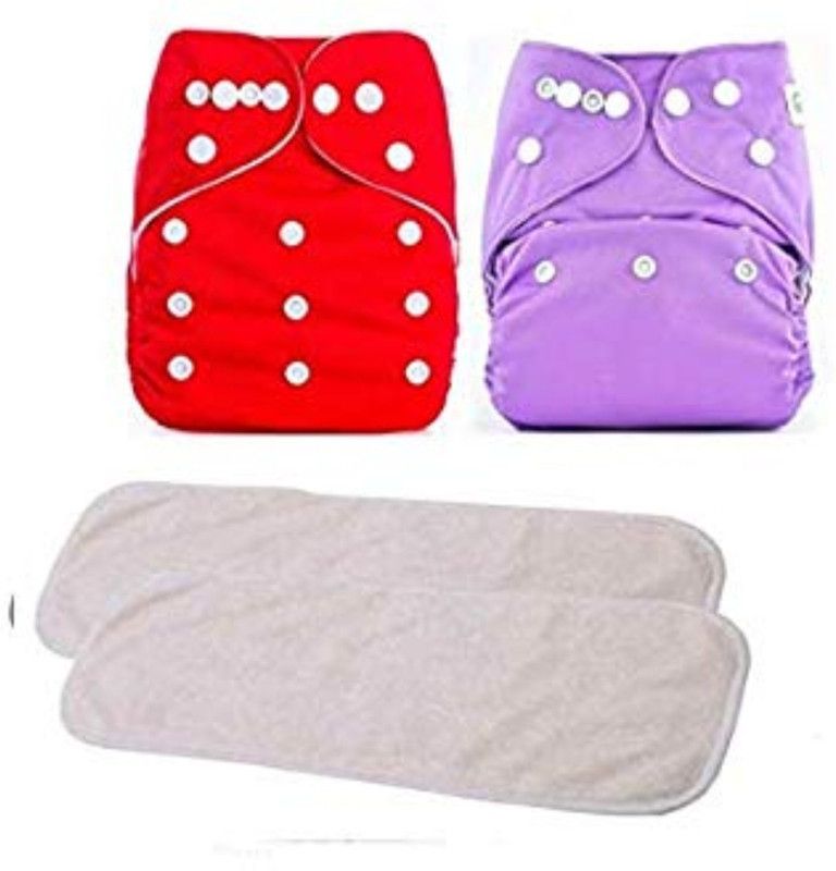 MOM'S PRIDE Reusable Solid Pocket Cloth Diapers With Inserts Pack of 2 (Multicolor)