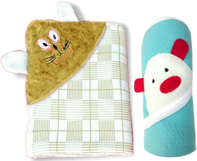 BRANDONN Embroidered Crib Hooded Baby Blanket for AC Room  (Polyester, Mehandi, Green)