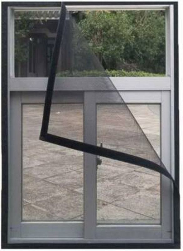 buyagain HDPE - High Density Poly Ethylene Infants Washable Polyester Kids PVC Insect Net, Black,3X3 FTWindow Mosquito Mesh Stitched Net Screen with Hook & Loop Tape Mosquito Net (Black) Mosquito Net  (Black, Frame Hung)