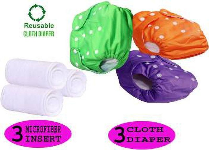 cute station Quirk Reusable Baby kid Cotton Cloth Diaper Washable Adjustable 3 Cloth Diapers Nappies with 3 insert liners pads for babies/infants/newborns
